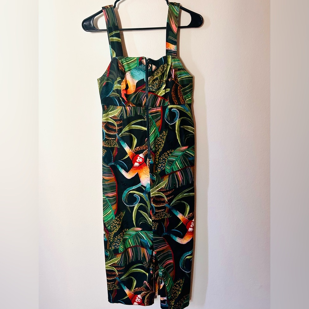 Anthropologie x Farm Rio Jungle Monkeys Tropical Crop Colorful Jumpsuit Resort